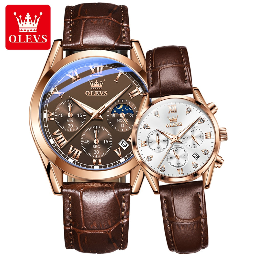 OLEVS – Montre de Couple pour hommes et femmes, cadran lumineux, calendrier, Date, luxe, Quartz, étanche, mode diamant