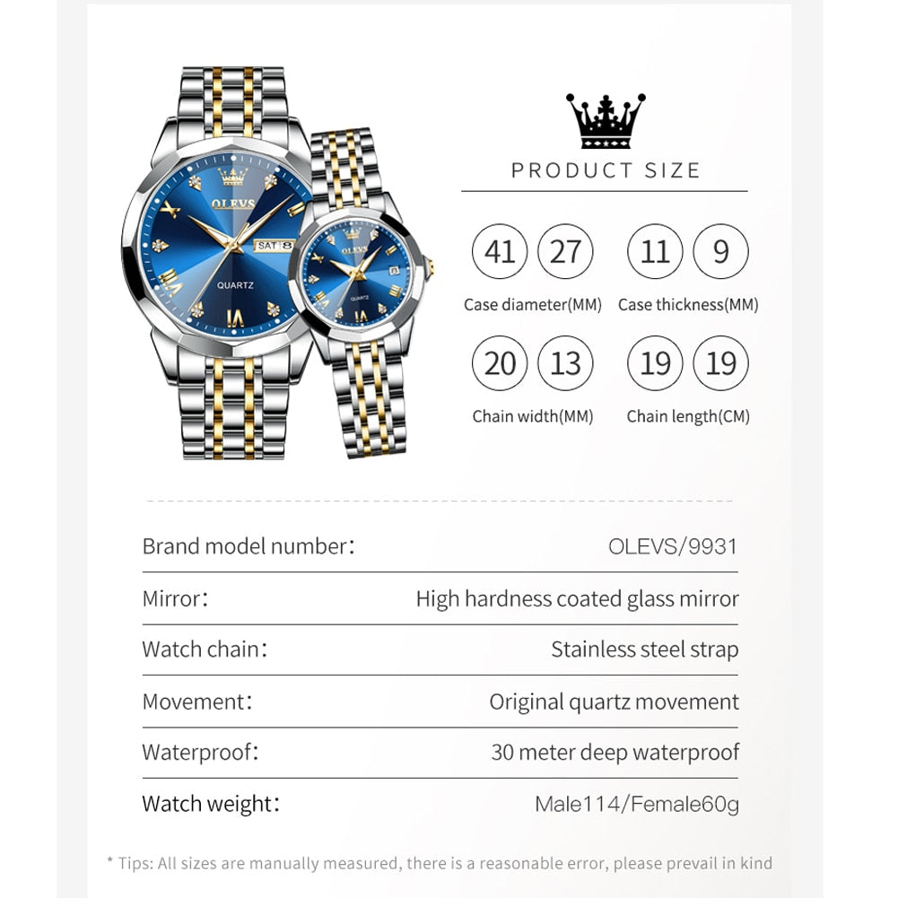 OLEVS - Montre pour homme et femme - cadeau des amoureux
