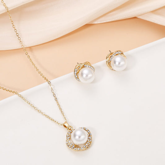 Ensemble de collier de perles plaqué or pour femme, goujon de boucle d'oreille, pendentif en pierre de cristal