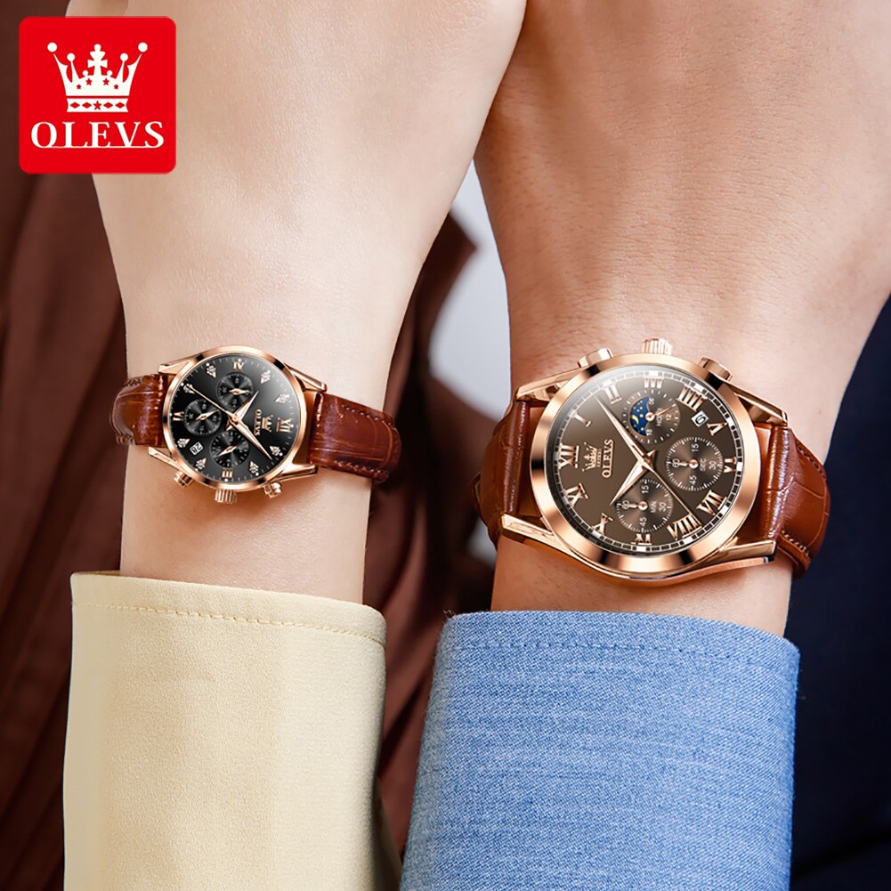 OLEVS – Montre de Couple pour hommes et femmes, cadran lumineux, calendrier, Date, luxe, Quartz, étanche, mode diamant