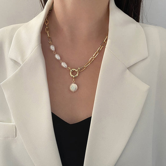 Collier ras du cou en perle pour femme, pendentif forme de monnaie