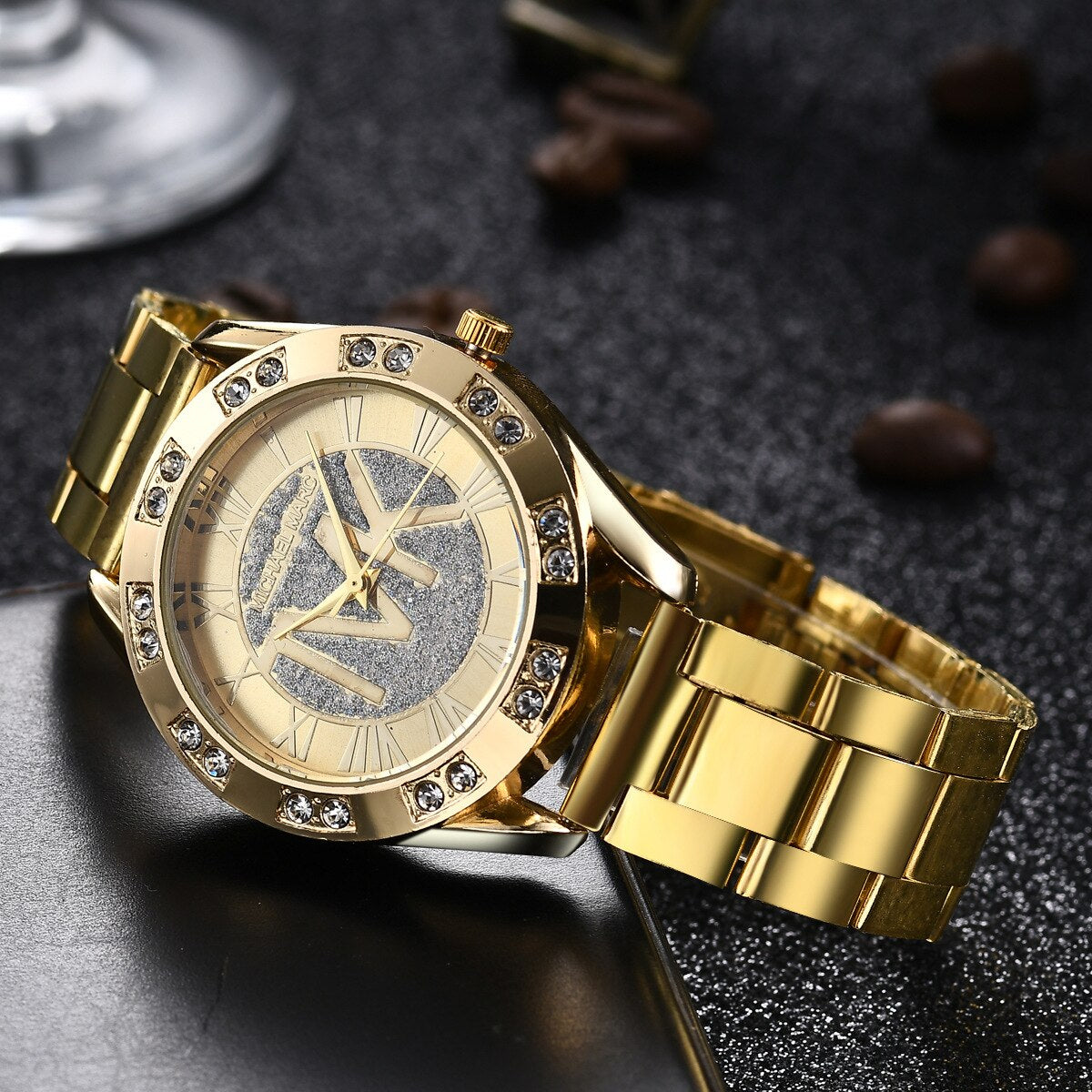 TVK – Montre-Bracelet de luxe pour femmes, en acier inoxydable doré et diamant, à Quartz