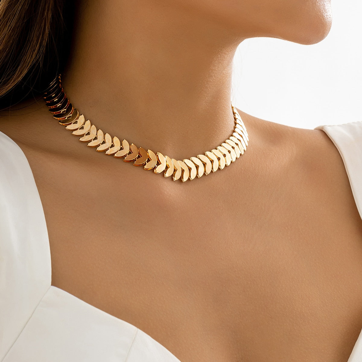 Salircon – collier ras du cou en arête de poisson pour femmes, chaîne créative, décontractée, en métal, à la mode, bijoux tendance