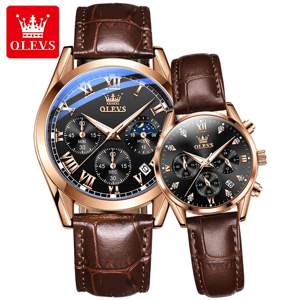 OLEVS – Montre de Couple pour hommes et femmes, cadran lumineux, calendrier, Date, luxe, Quartz, étanche, mode diamant
