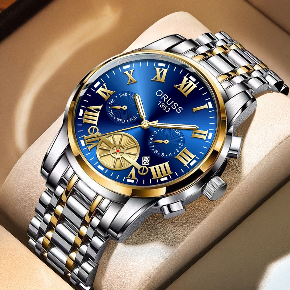 Montre à Quartz pour hommes, avec mouvement automatique, lumineux, étanche, pointeur rond, verre, calendrier, Business