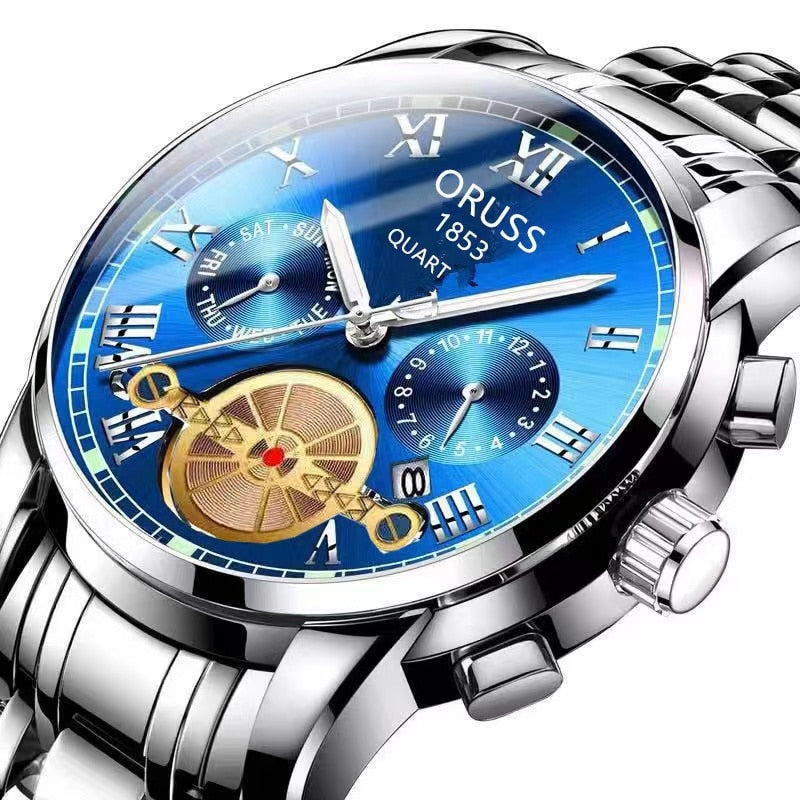 Montre à Quartz pour hommes, avec mouvement automatique, lumineux, étanche, pointeur rond, verre, calendrier, Business