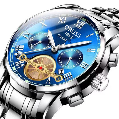 Montre à Quartz pour hommes, avec mouvement automatique, lumineux, étanche, pointeur rond, verre, calendrier, Business